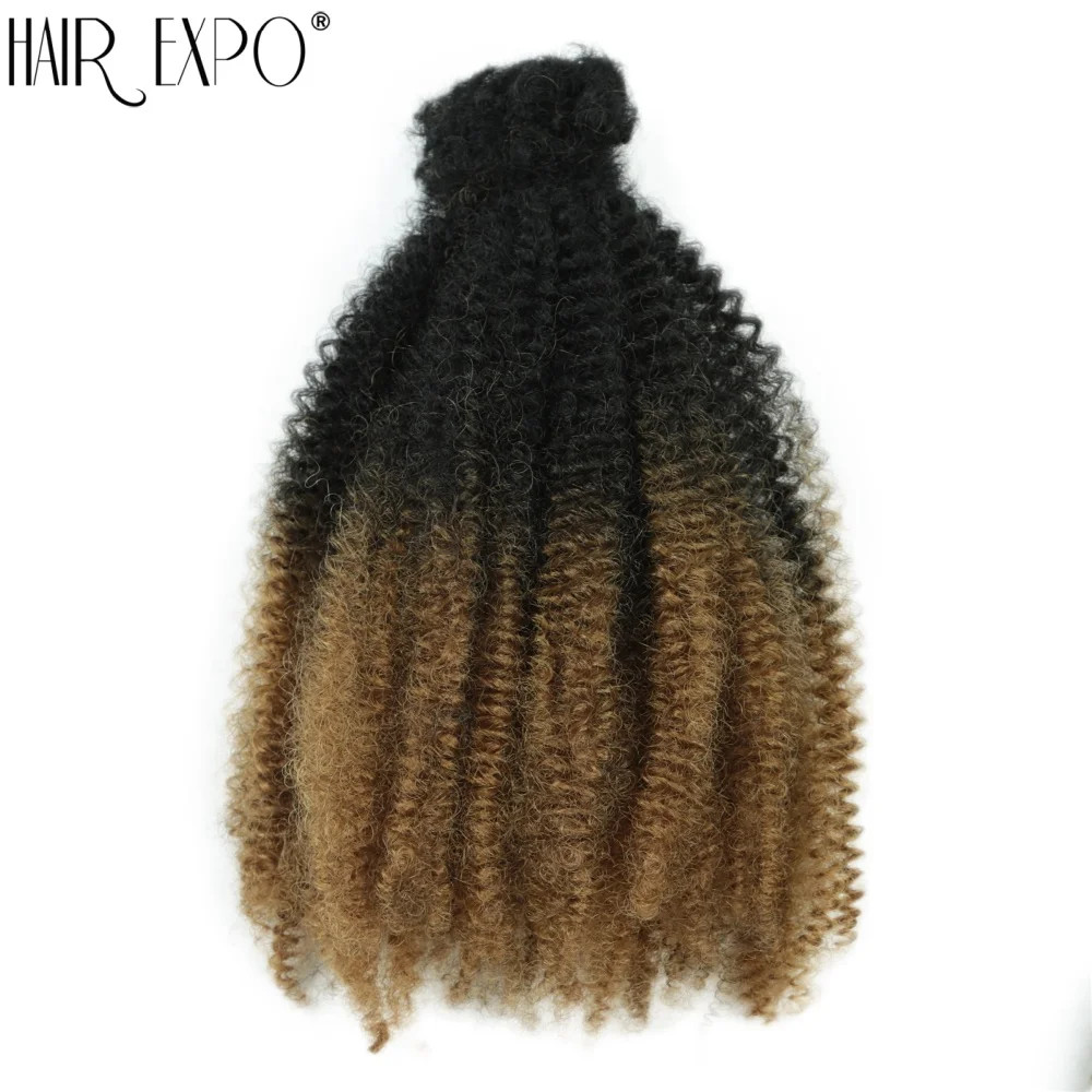 12Inch Ombre Afro Kinky Curly Bulk Synthetic Crochet Braiding Hair Extensions