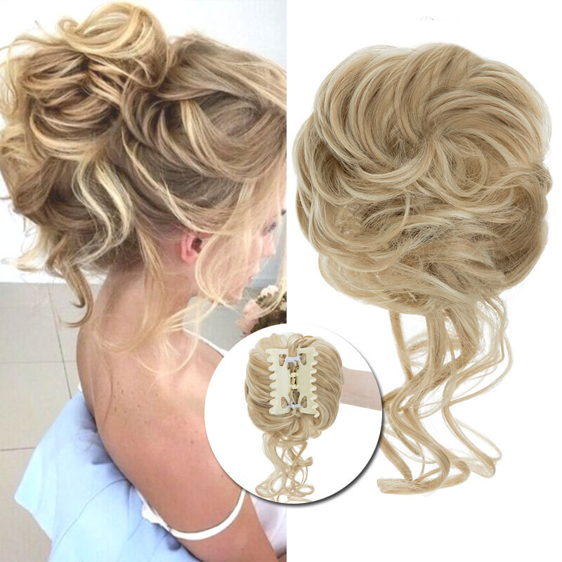 100% Natural Clip on Messy Bun Hair Pieces Claw Clip Hair Extensions Wedding 65g