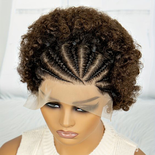 200% density 13×4 Lace Frontal Braided Afro Curly Human Hair Wigs for Women