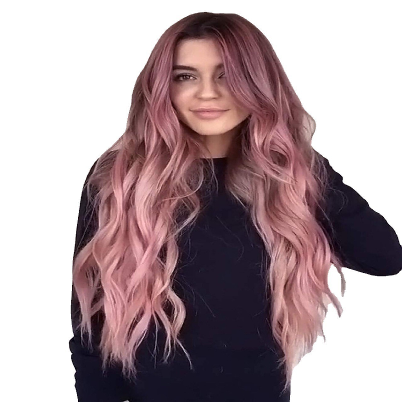 1 Set Pink Wave Synthetic Long Hair Wigs for Women Lady Medium Lace Frontal Wig