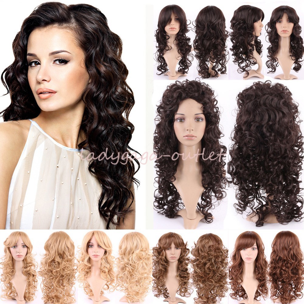 Modern Ladies Long Curly Straight Layer Full Wig Fashion Blonde Brown Hair Wigs