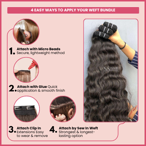 Indian Weave Weft Human Hair Extensions 30inch 100gm per Bundle Raw Hair