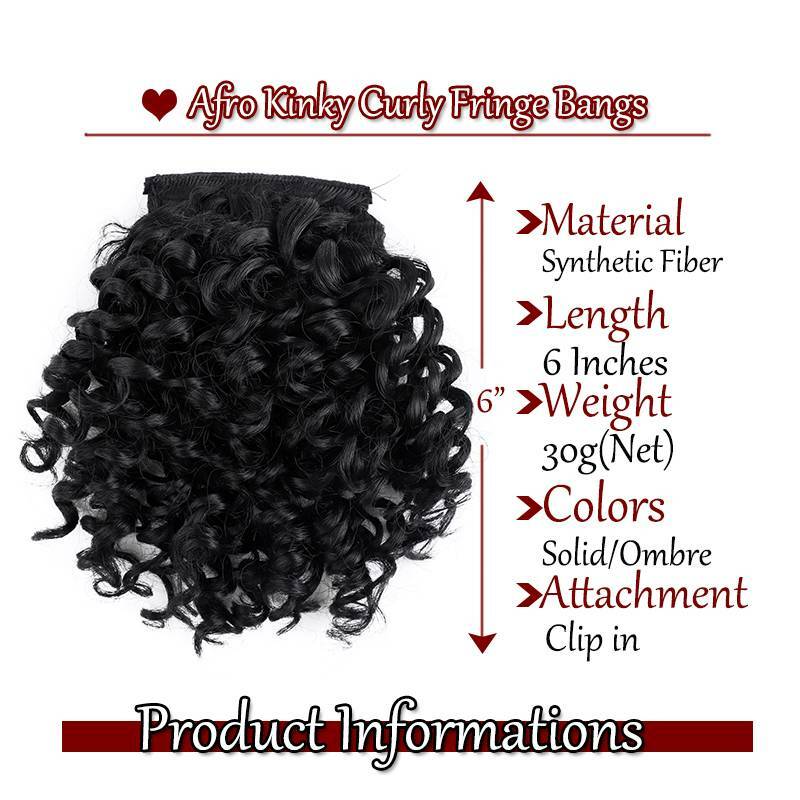 Afro Kinky Curly Bangs Clip in Fringe Bangs Hair Piece as Human Hair Extensions