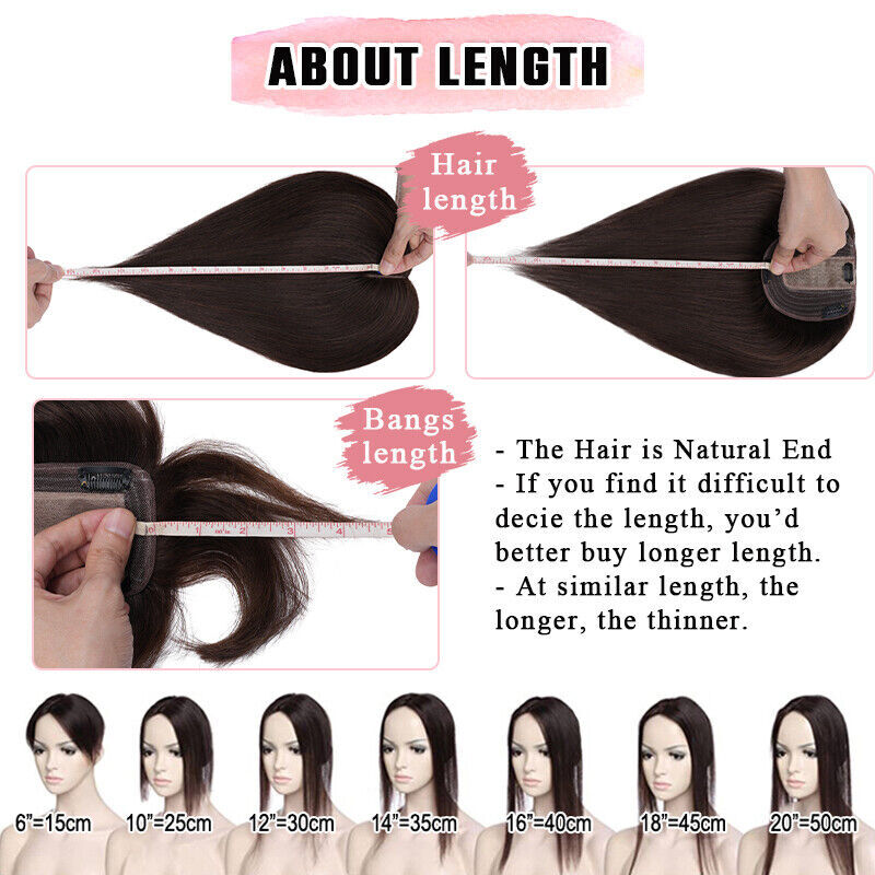 100% Remy Human Hair Topper Clip In Top Full Lace Base MONO Toupee Hairpiece US