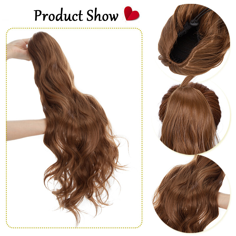 Synthetic Long Drawstring Clip in Ponytail Hair Extensions Natural Curly Wavy US
