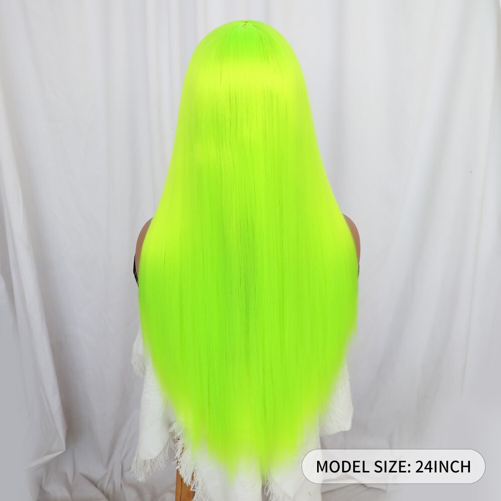 Bright Yellow Neon Green Straight Hair Lace Front Wigs Pre Plucked Women Party