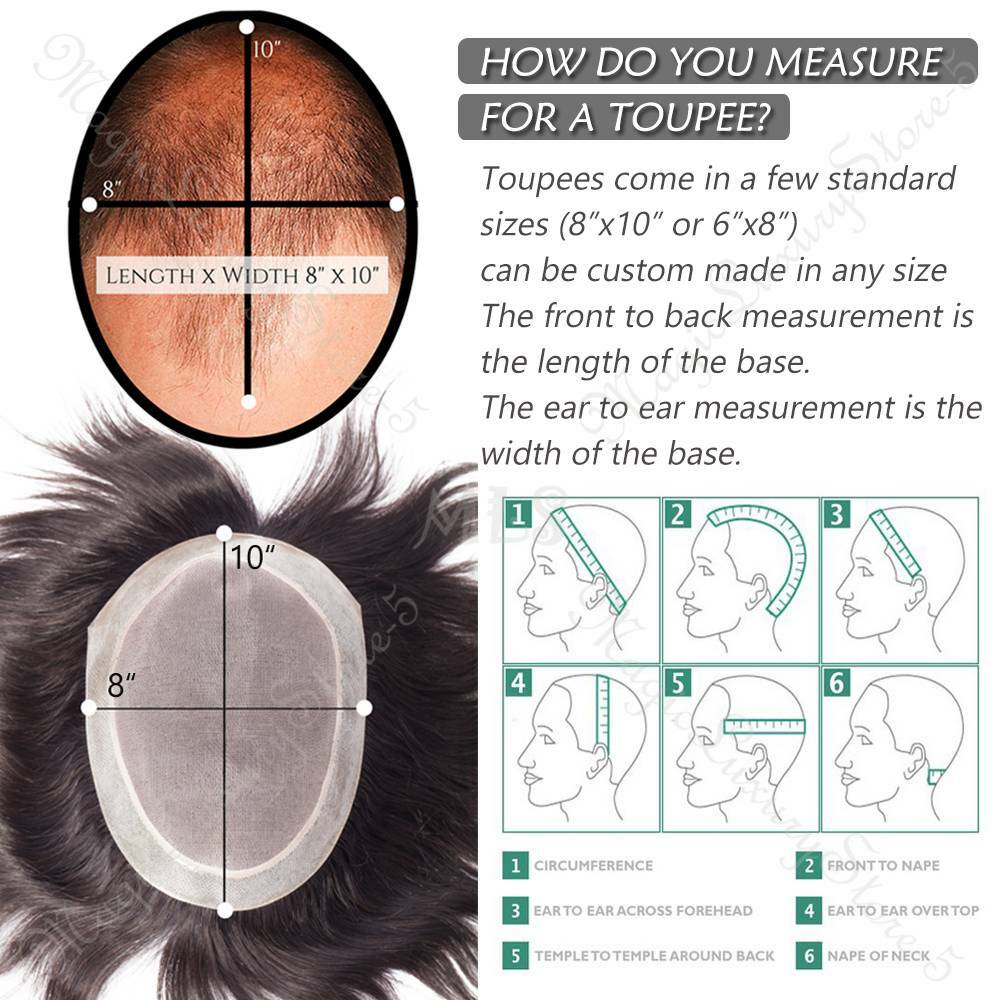 Mens Toupee Hairpiece Full SWISS LACE Wig Human Hair Replacement System US Soft