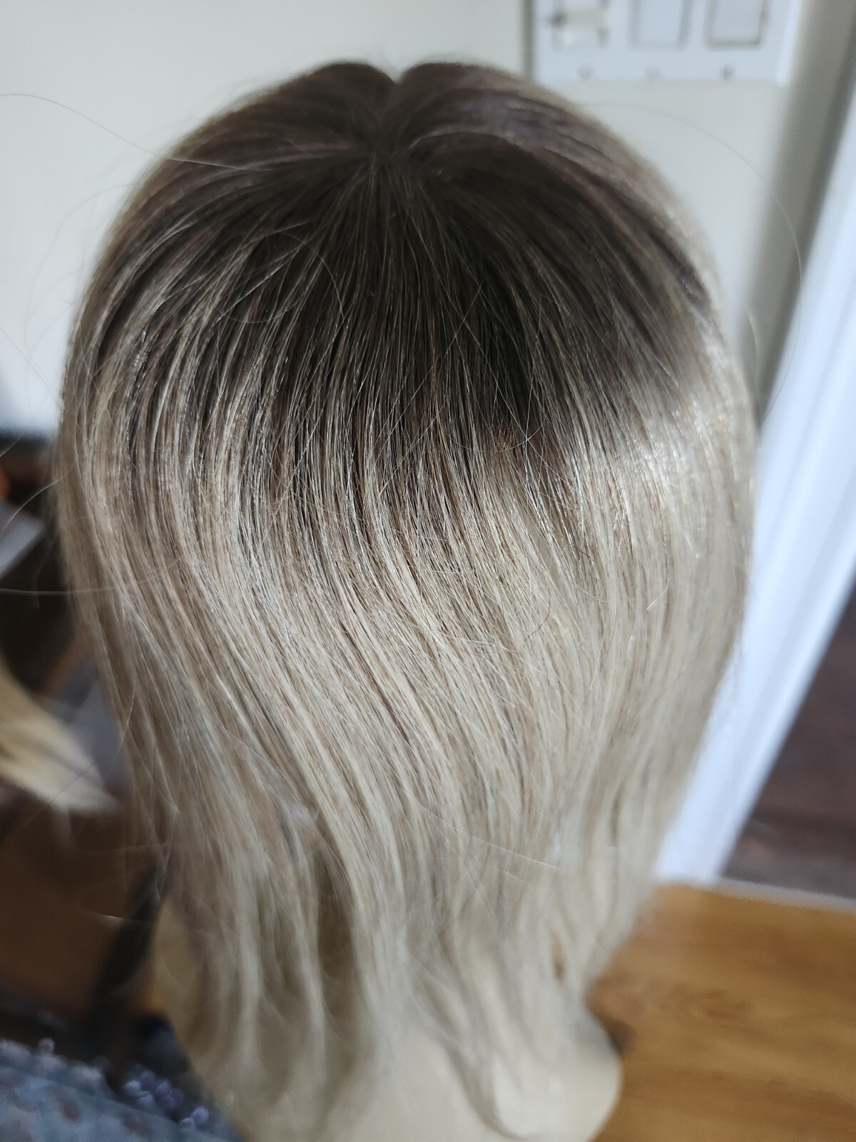 HUMAN HAIR MINI LIGHT BLONDE MONO LACE TOPPER LIGHT ROOTS 5″X5″ 13″ LONG