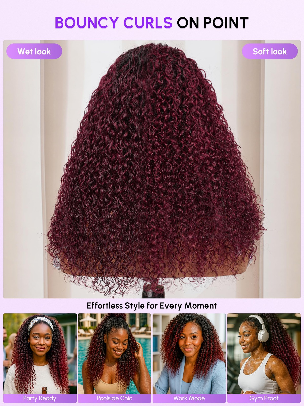 Shangyinfa Shangyin T1B/99J Half Wig Human Hair Water Wave Flip Over Half Wig