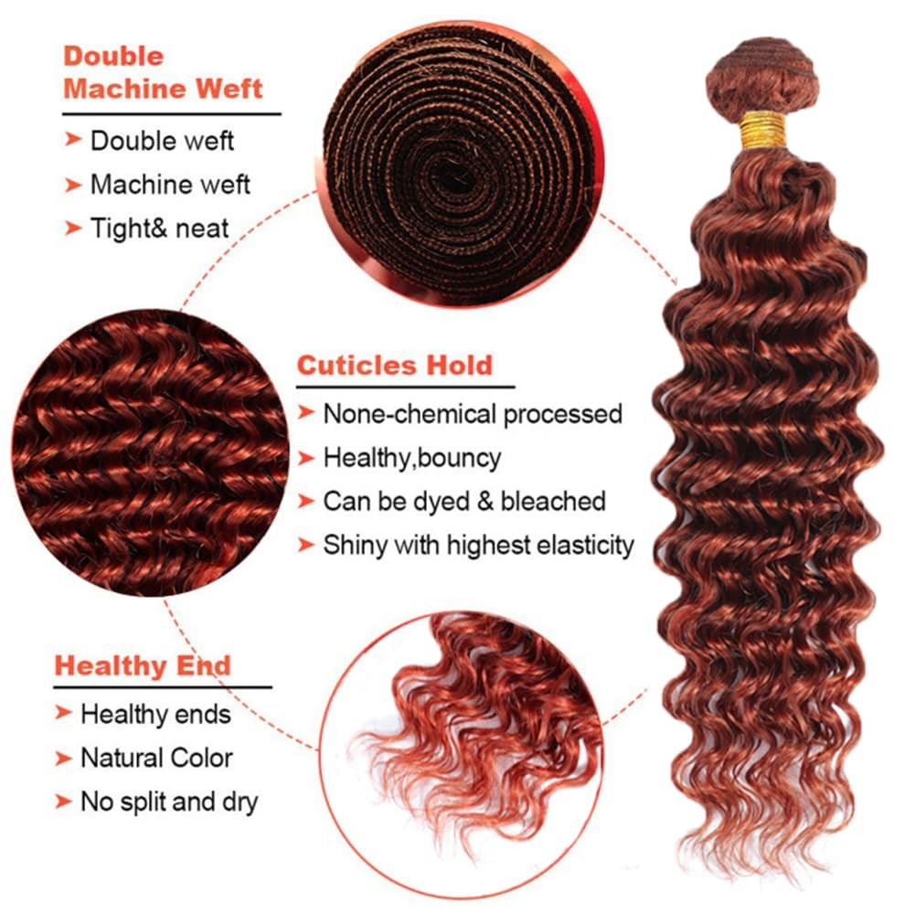 Auburn Deep Wave Bundles Human Hair Color 33 Bundle 18 20 22 Inch Huxowax Brazil