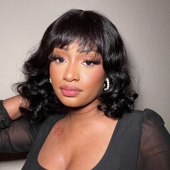 Wigs with Bangs Short Wavy Wig Women Girls Curly Bob Wigs