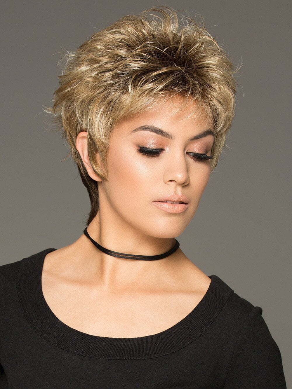 DREW-Noriko Wig $SALE CHAMPAGNE DARK ROOTS-Edgy Pixie Style 5*** LOWEST$$