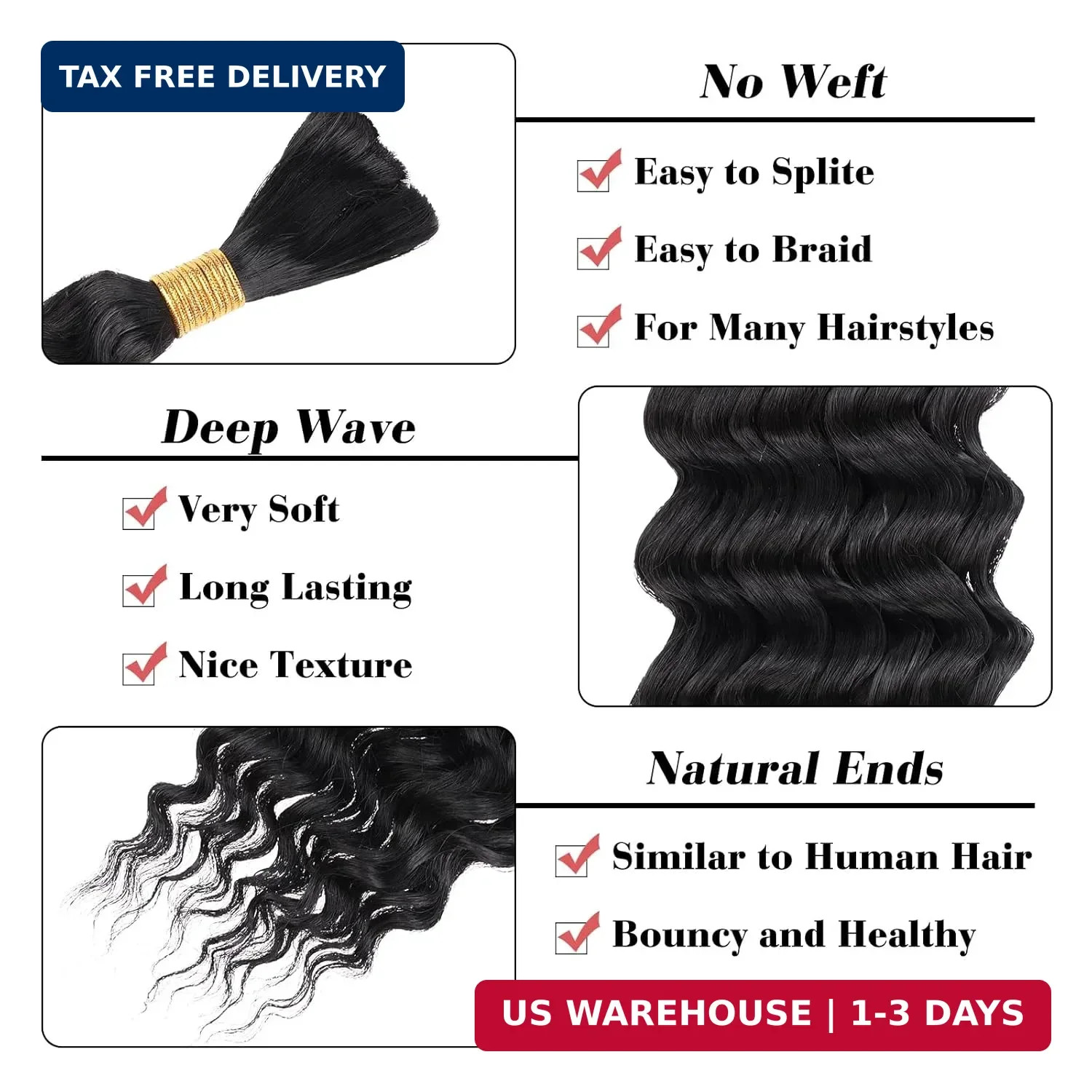 Leeven Braiding Hair for Boho Braids 18 Inch 2 Bundles Natural Black Water Wave
