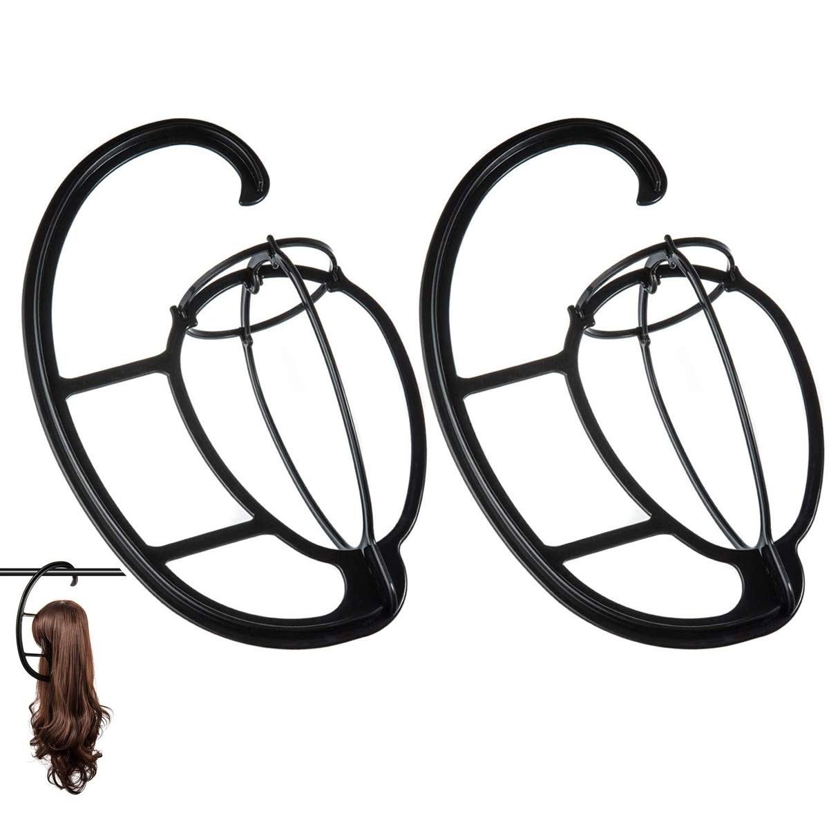 Dreamlover Hanging Wig Stand, Drying 2 2 Count (Pack of 1), Black