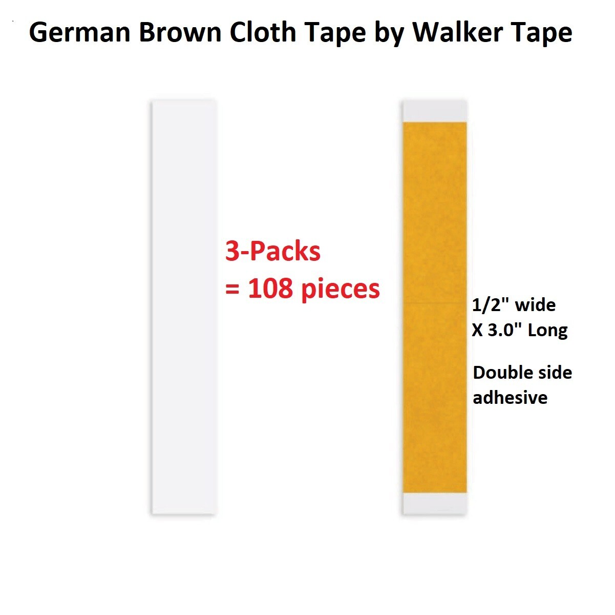 German Brown Cloth Tape 1/2 inch STRAIGHT 3 packs 108 pieces by Walker Tape Co.