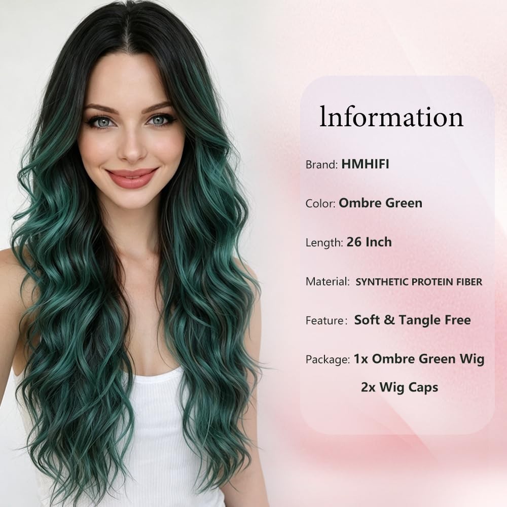 Modern Ombre Green Hair Wig – 26″ Synthetic Heat Resistant