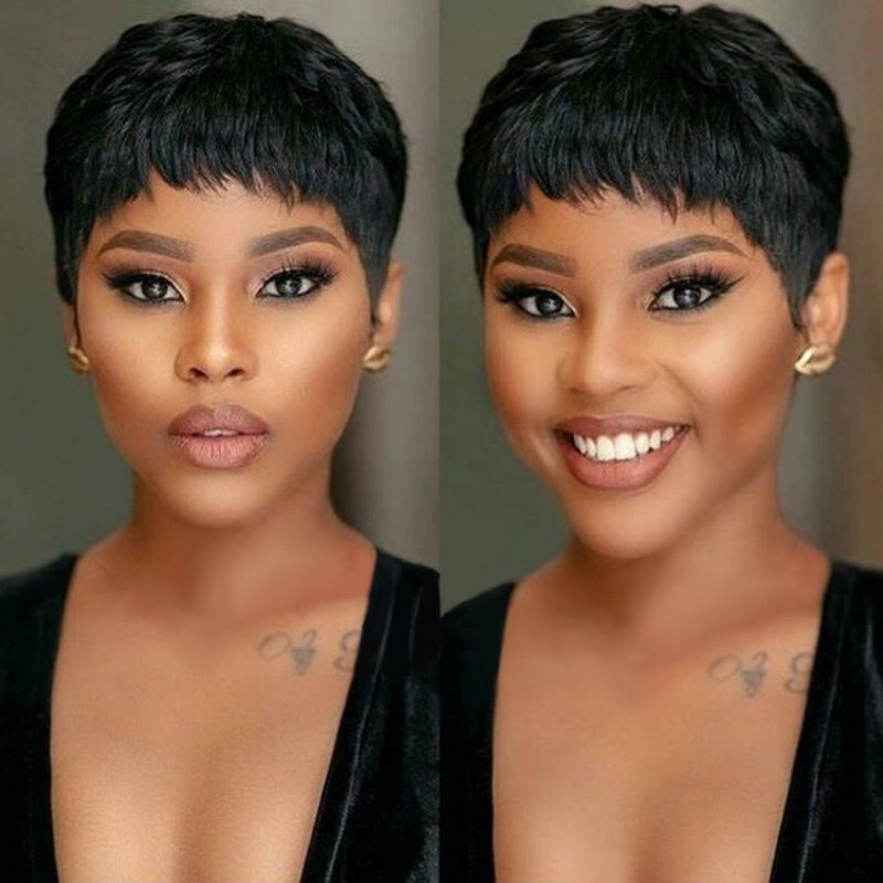 Brazilian Human Hair Short Pixie Cut Wigs With Bangs High-quality Soft Sexy US