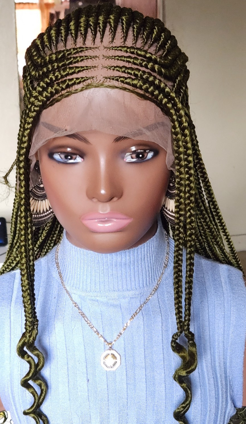Handmade box Full Lace Cornrow wig Dark green