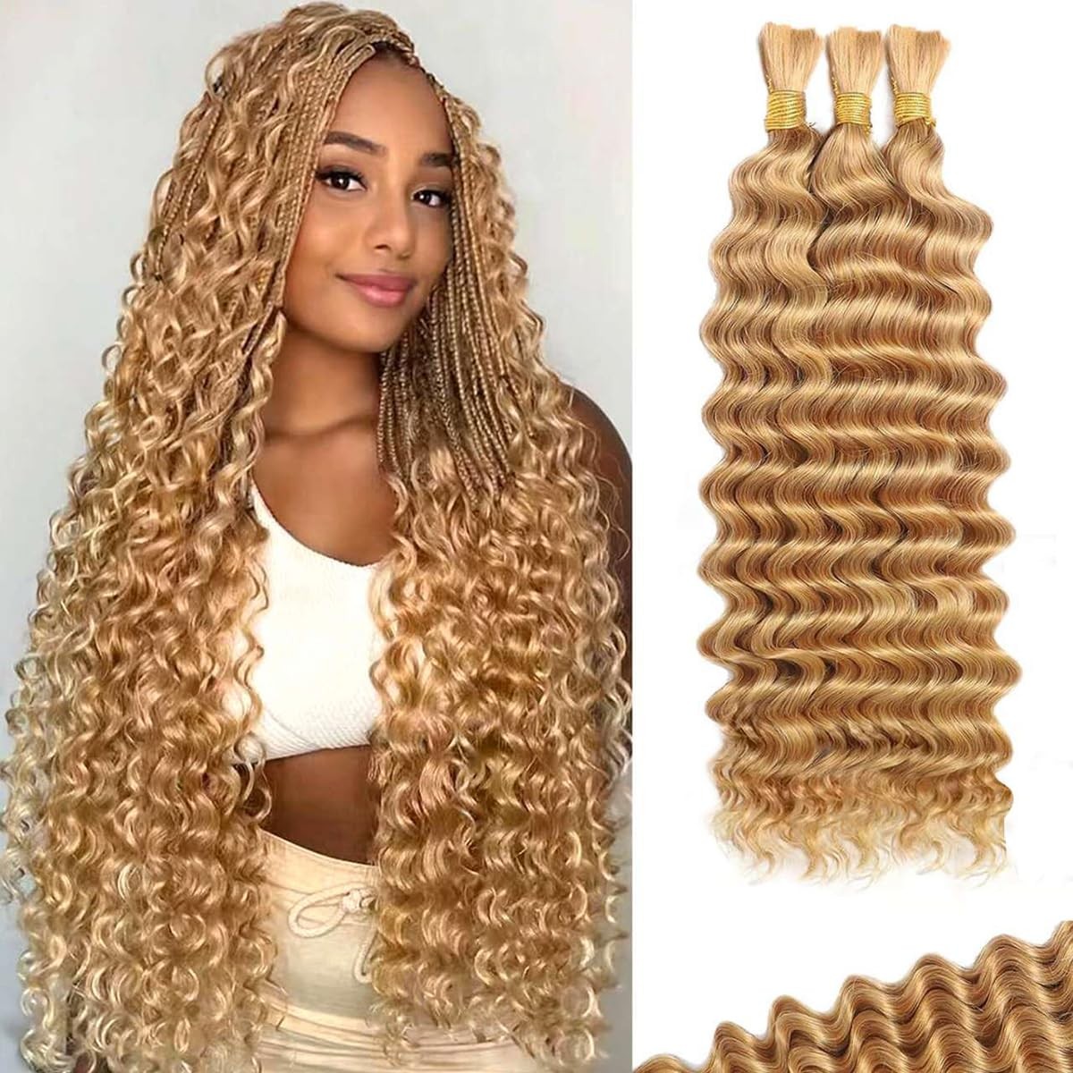Cifendin Human Braiding Hair For Boho Braids 22 Inch 110G Deep Wave Boho Bulk