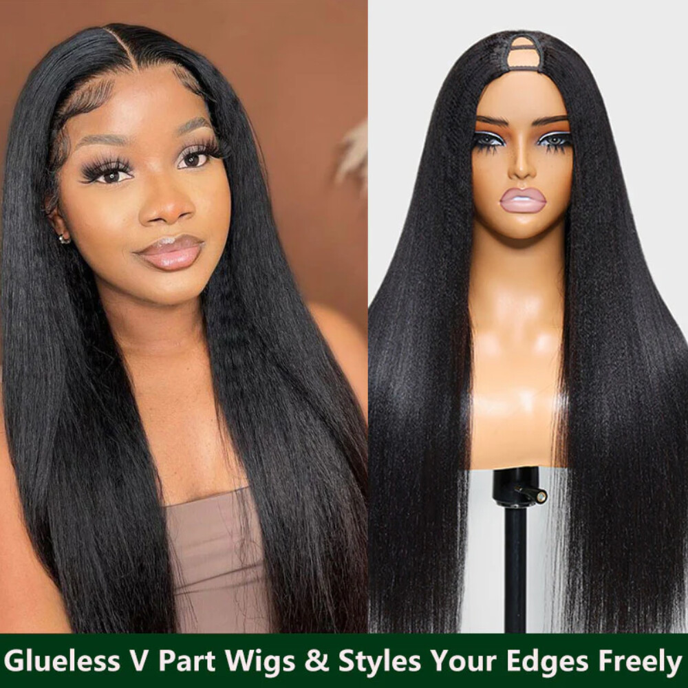 UNice Cambodian Yaki Straight V Part Human Hair Wigs Upgrade U Part Wig Glueless