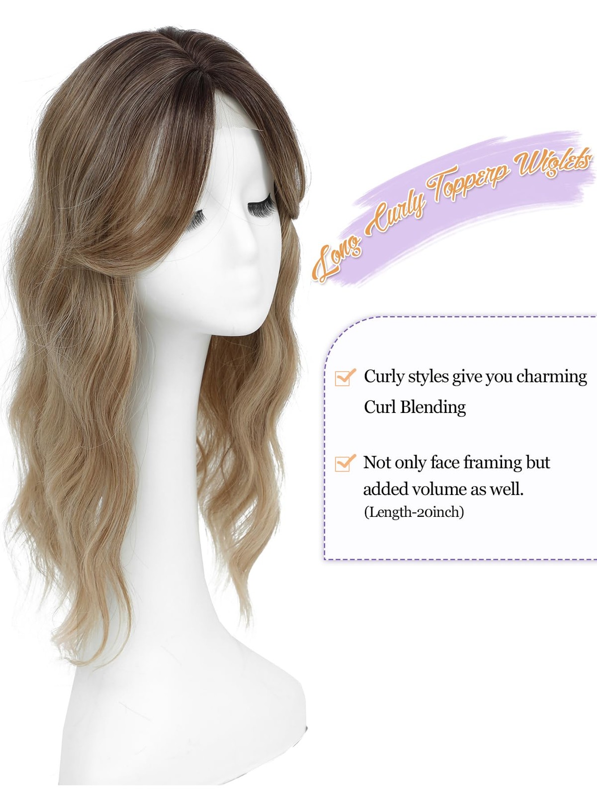 Paneway Hair Topper 20 Inch Wavy Synthetic Clip-In Topper For Women Natural