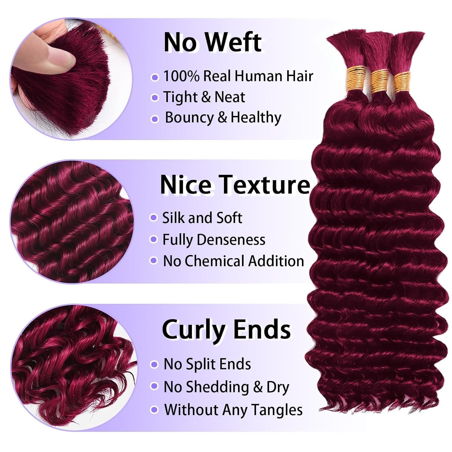 Brazilian Virgin Curly Braiding Hair 3 Bundles 18″ Burgundy
