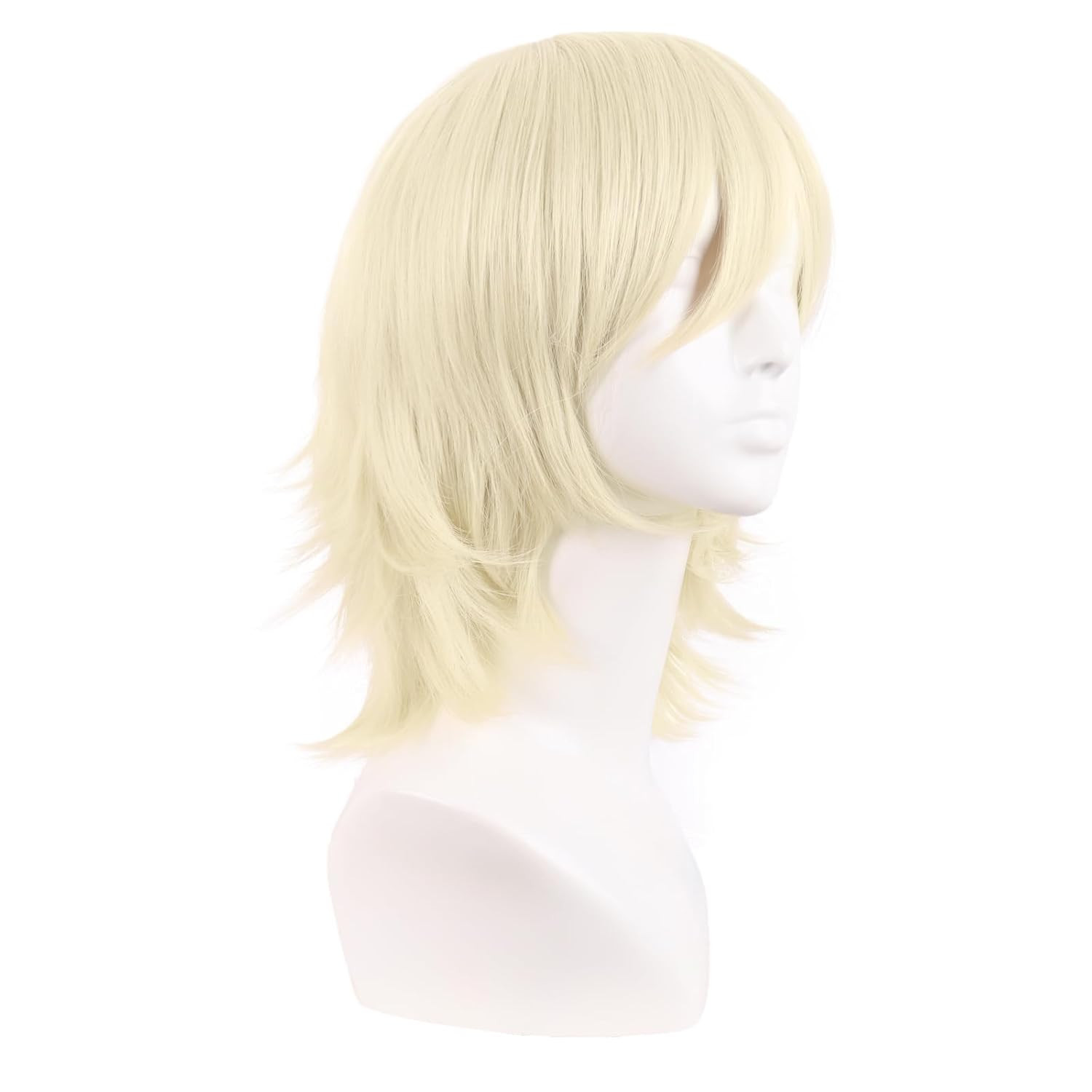 14 Inch/35 Cm Short Cosplay Wolf Tail Synthetic Side Bangs Party Wig (Light Blon