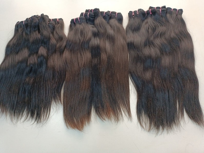 16 inch Indian Straight Human Hair Extensions, Raw unprocessed machine weft