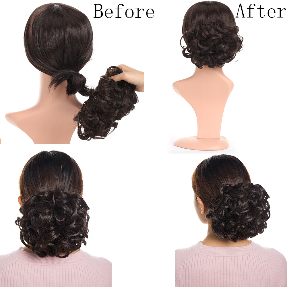 Bun Scrunchie Hair Extensions Updo Hairpiece For Woman Comb Clip in Chignon Wave