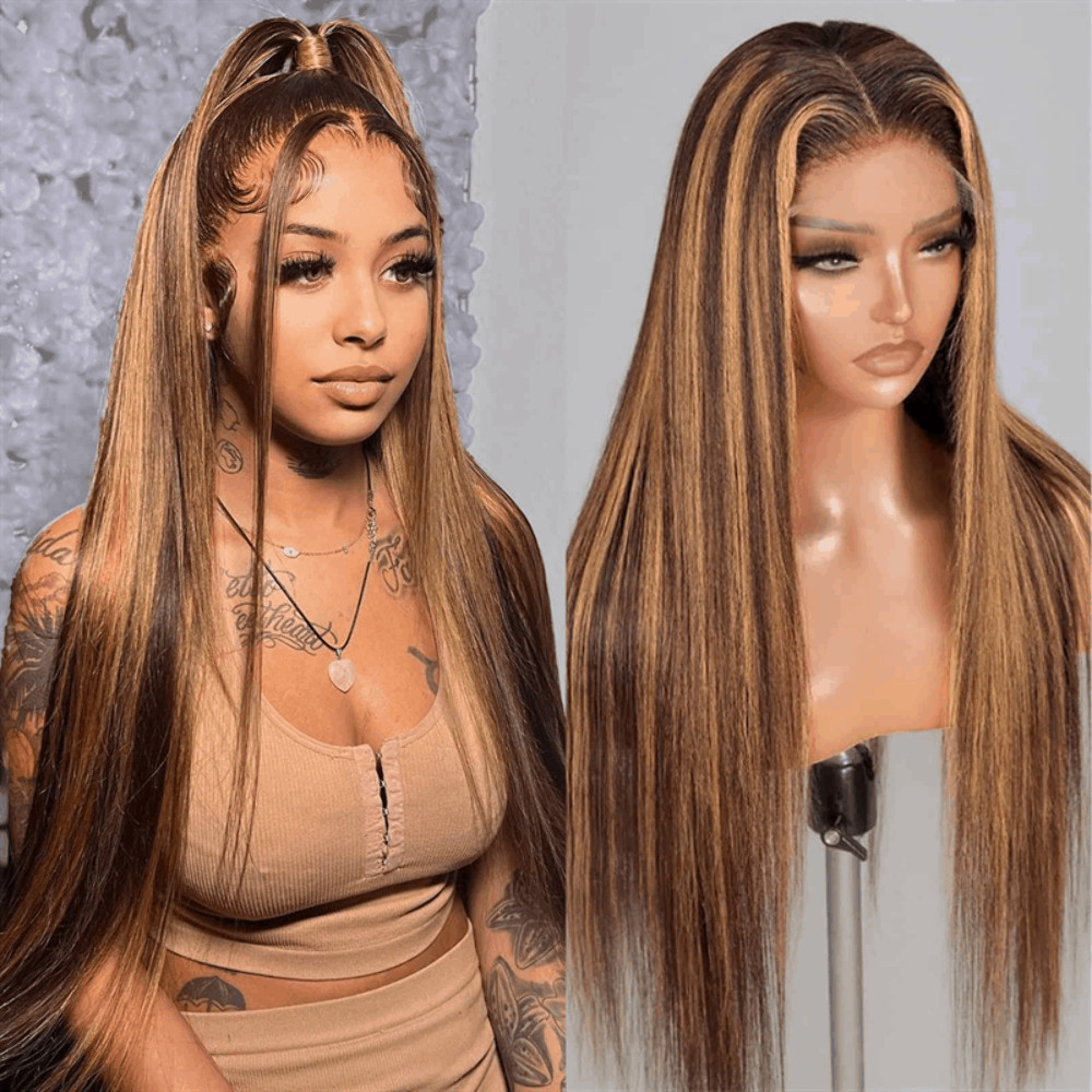 Bogo Free Piano Color Straight T Part Lace Wig And Free Natual Black V Part Bob