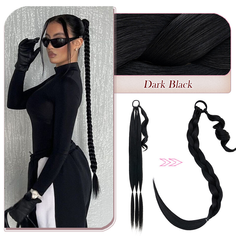 Women Long & Thick Bubble Braiding Hair Extension Pony Tail Wrap Around Ponytail