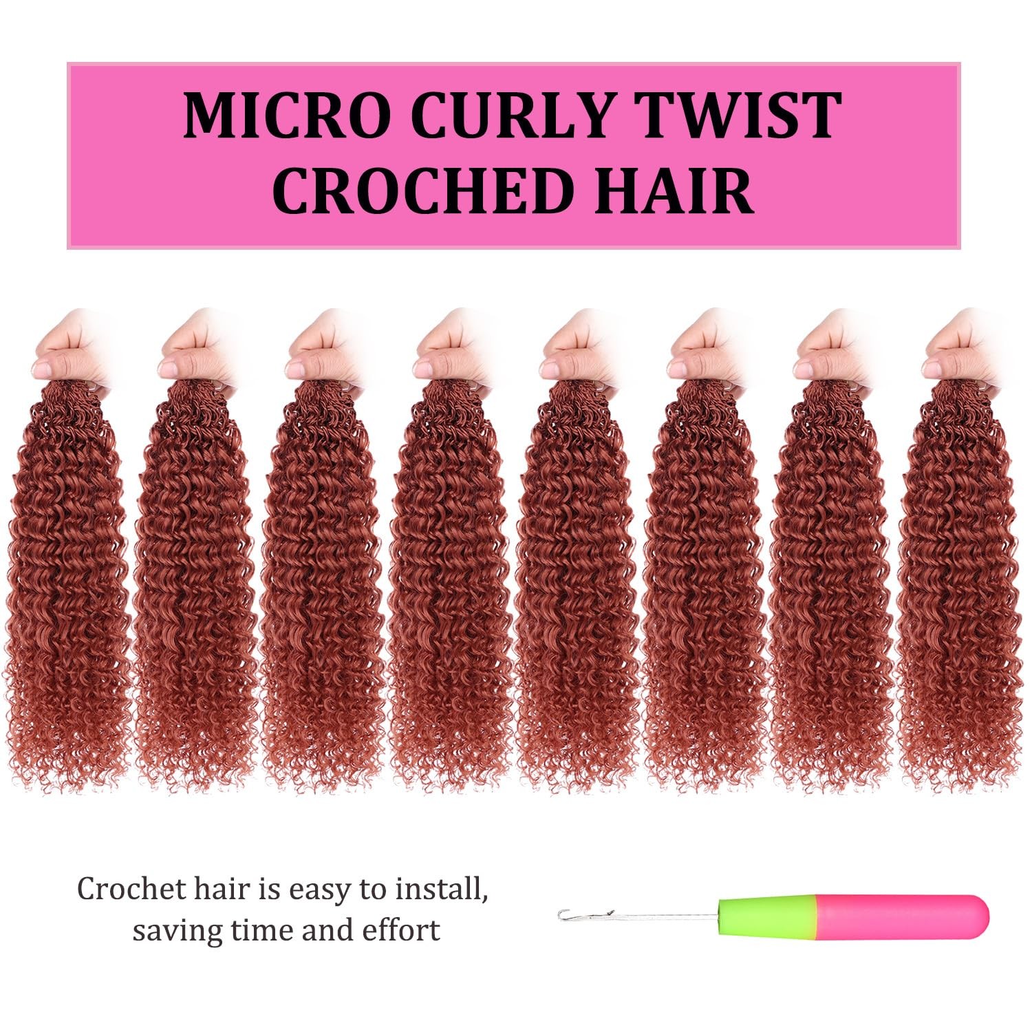 Leeven Ginger Curly Crochet Hair For Women 12 Inch 8 Packs Pre-Looped Micro