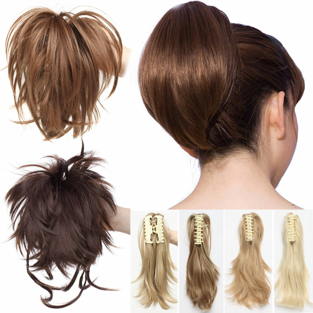 12″ Short Ponytail Hairpiece Claw Clip On Flexible Messy Hair Extensions Soft US