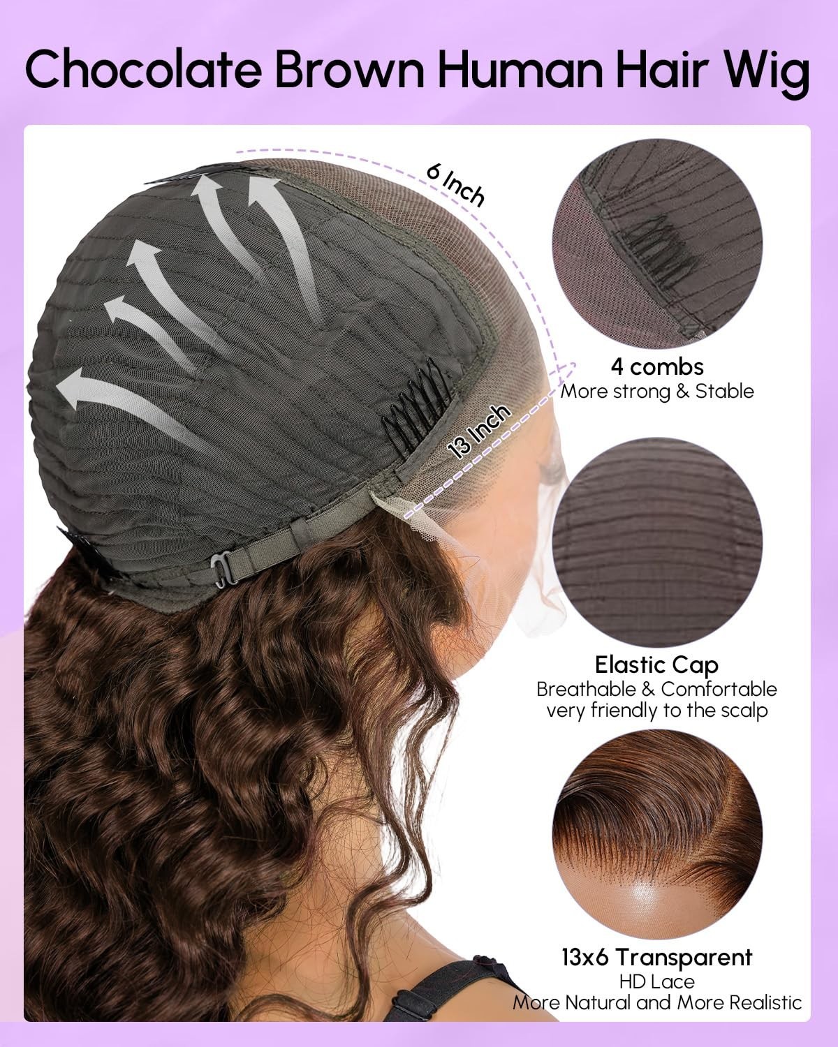 28″ Chocolate Brown Deep Wave Lace Front Wig, 200% Density, HD Lace, Curly, Pre-