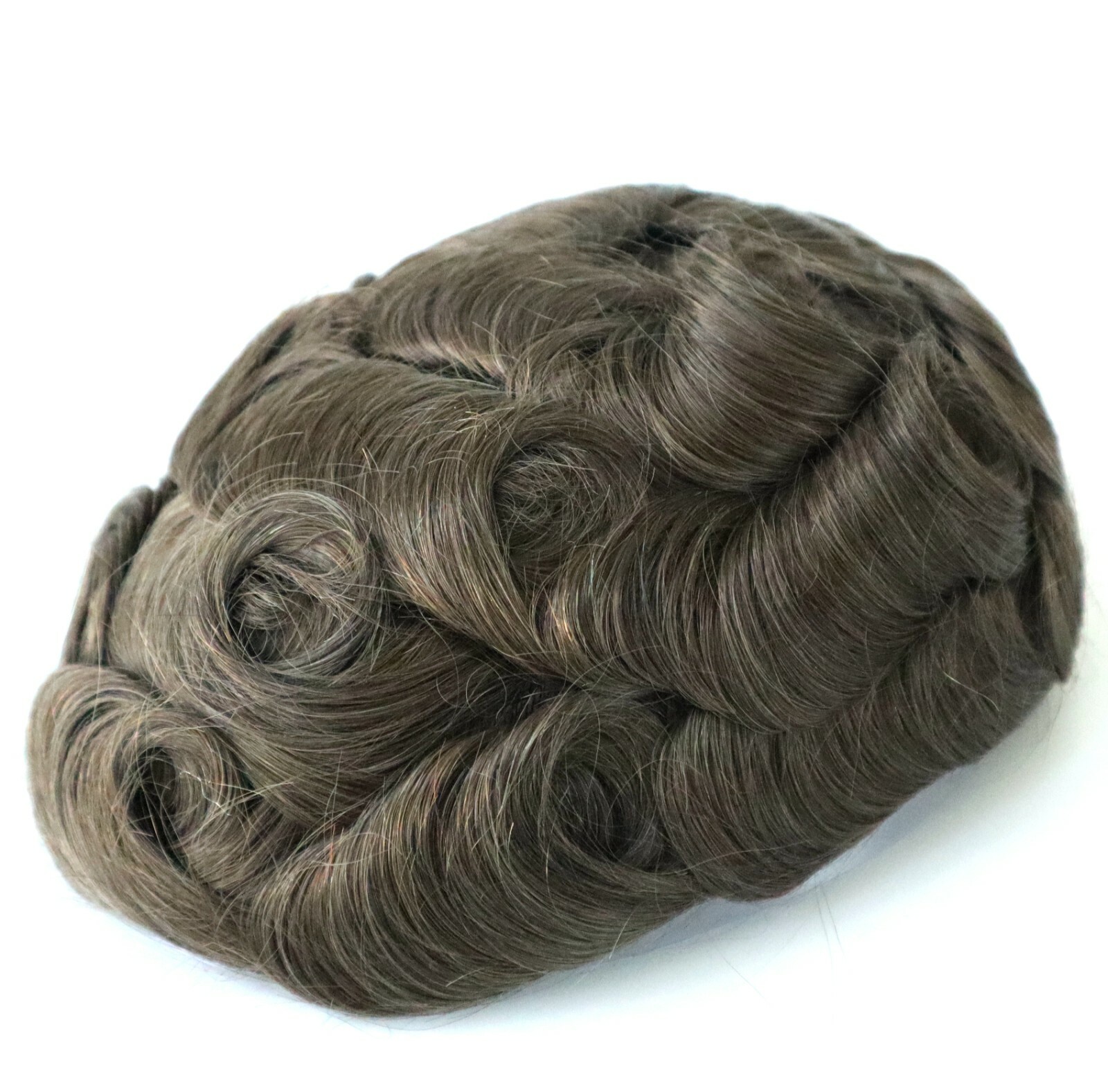 Mens Toupee Human Hair Replacement System Poly Skin Scalloped Knot Hairpiece #6