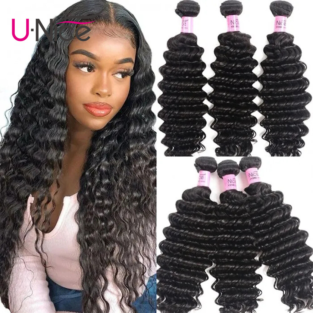 UNice Brazilian Deep Curly Wave 3 Bundles Human Hair Weave Virgin Hair Extension