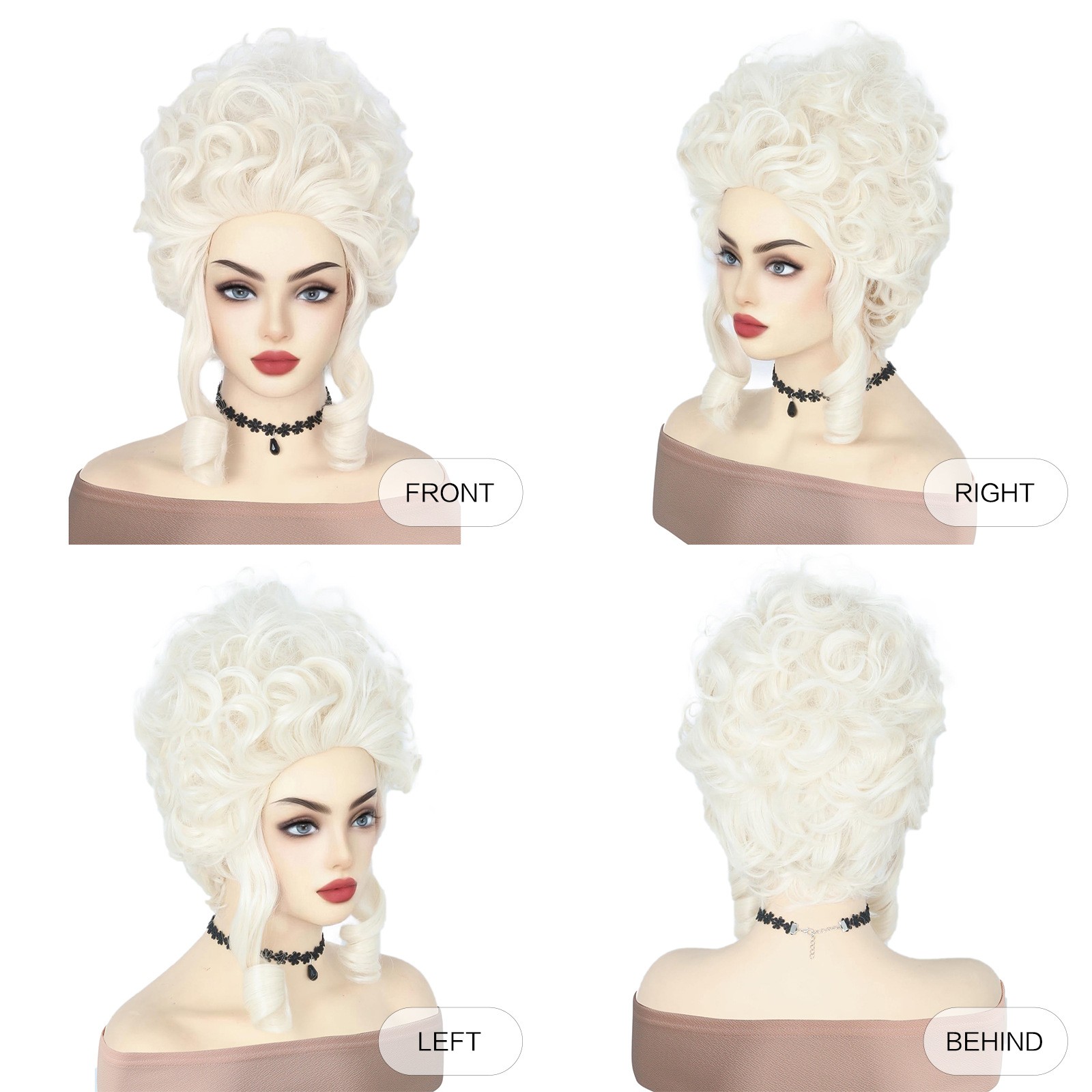 Marie Antoinette High Pouf White Wig Side Ringlets Synthetic Rococo Costume