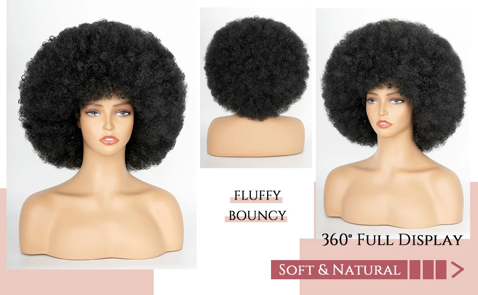 Fluffy Bouncy Afro Puff Wig Short Synthetic Kinky Curly Hairpiece for Women