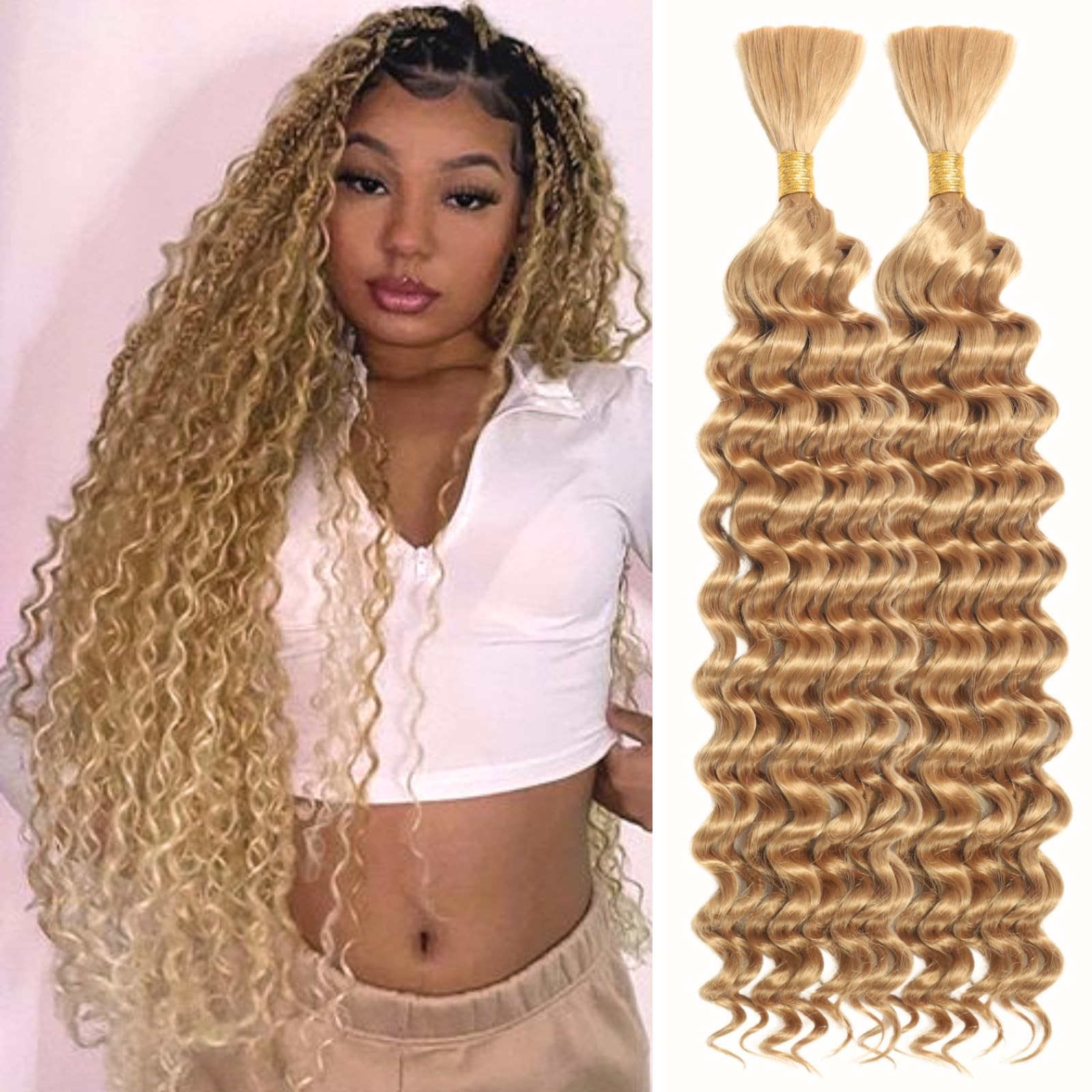 Deep Wave Bulk Hair For Braiding Hair 22inch 155g No Weft Wet And Wavy Qualit…