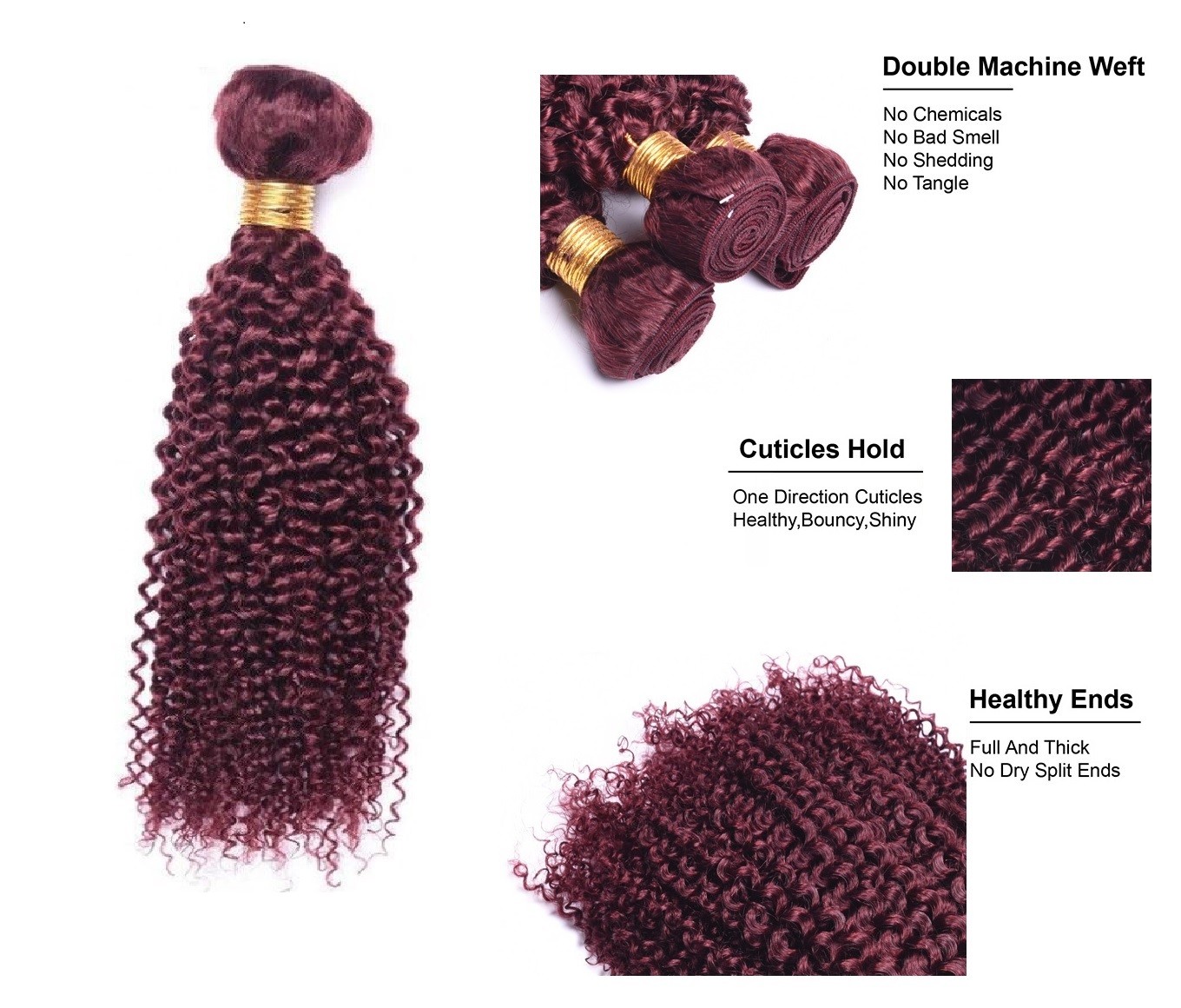 Burgundy Jerry Curl Curly Sew In Hair Weave Extension 100 Human Ali Bundle