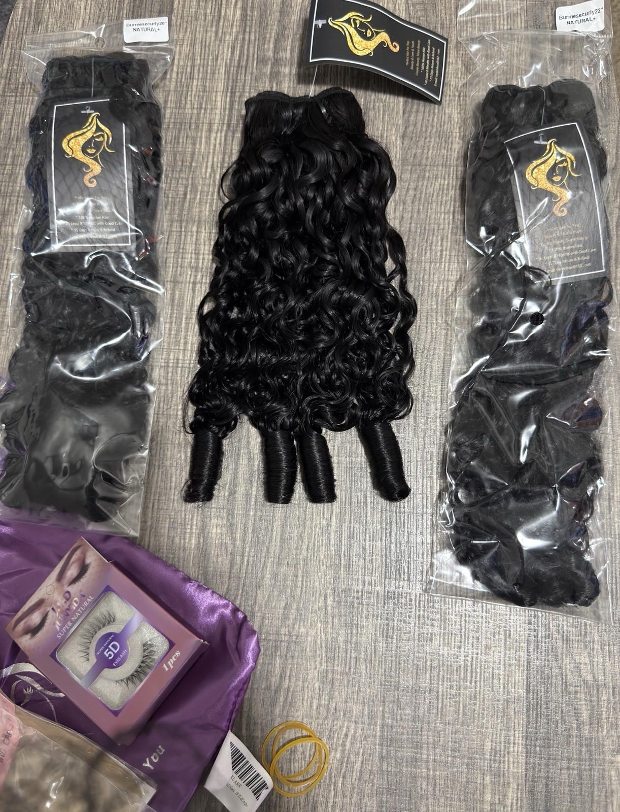 Burmese Curly Human Hair Bundles (18″, 20″, 22″) with Wig Cap and Eyelashes
