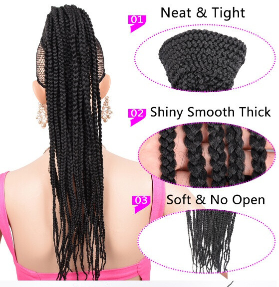 1 pc Box Braids Ponytail Hairpiece Drawstring Clip in Hair Extensions for Women