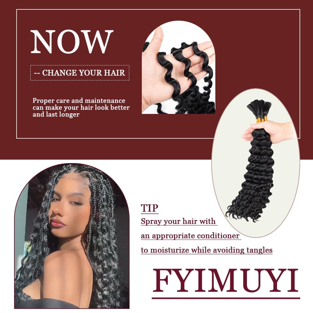 Deep Wave Bulk Hair for Braiding 18 Inch 6 Bundles 18 Inch（6 Bundles）, #1B