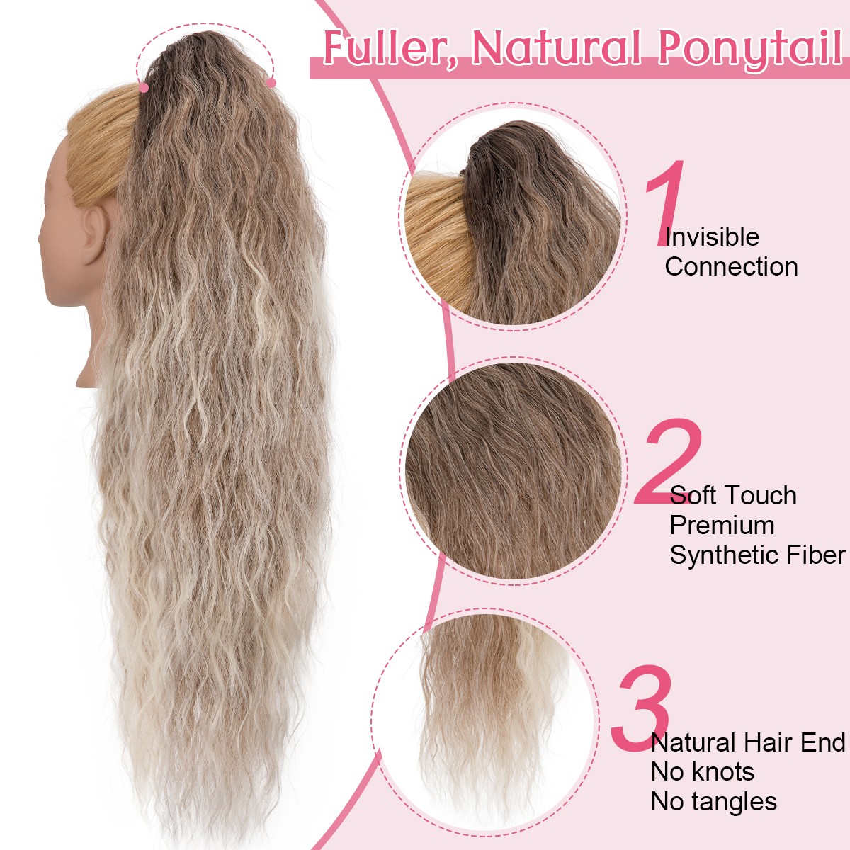 Ponytail Extension Claw on Clip in Curly Wavy Synthetic Hair One Piece 30″ Thick