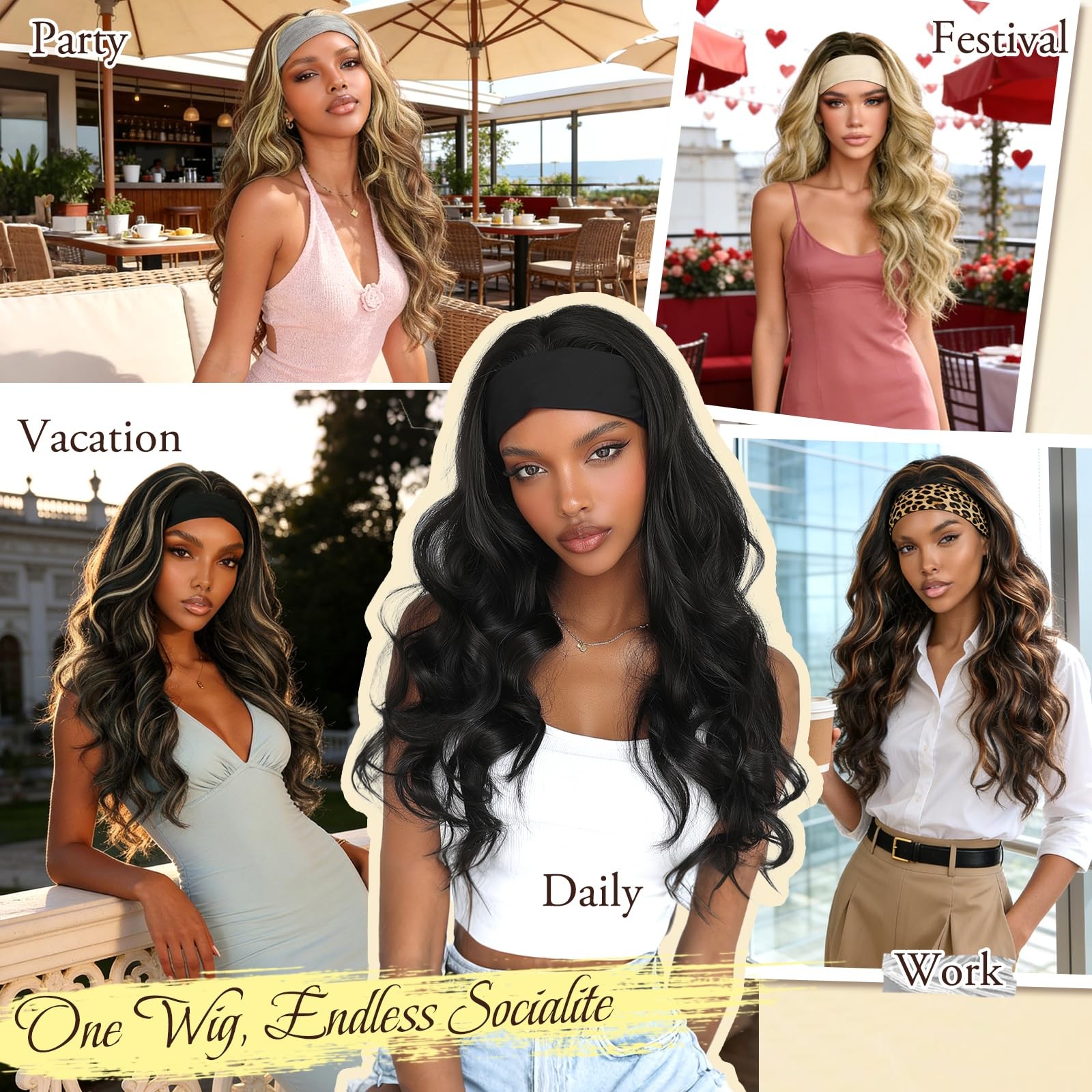 Body Wave Headband for Black , Kinky Straight Yaki 22 Inch Wear & Go Glueless…