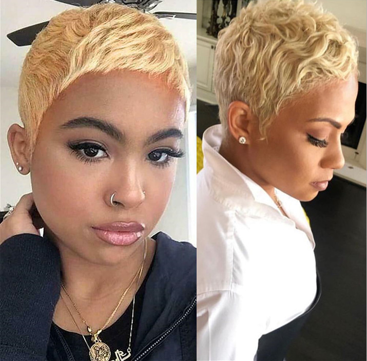 Short Pixie Cut Human Hair Wigs Brazilian Remy Hair No Lace Front Wig