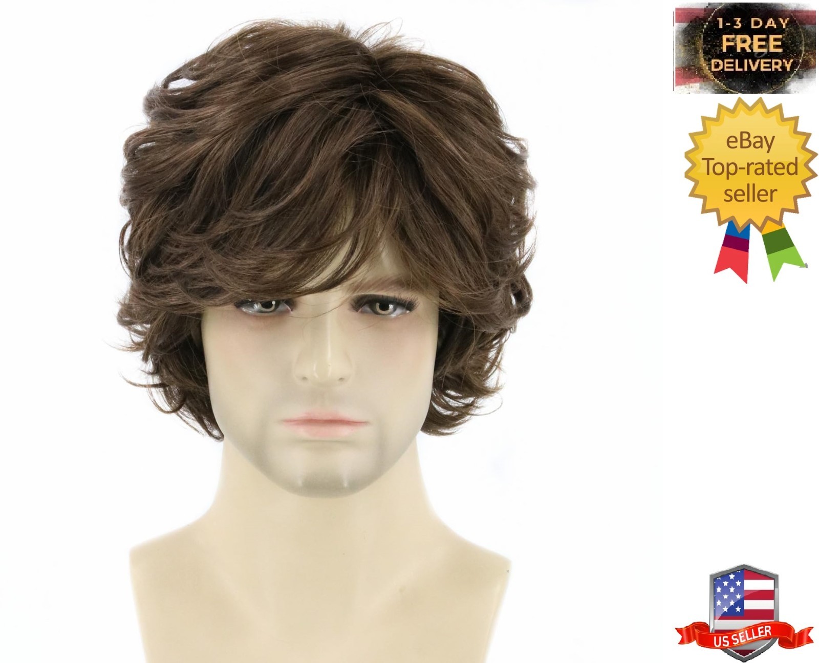 Men’s Wigs 70s 80s TV Star Wigs for Men Light Brown Natural Layered Hippie Wi…