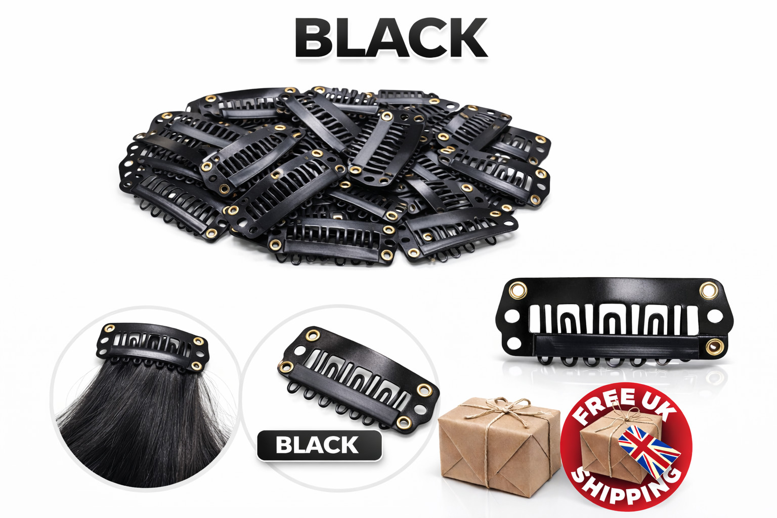 Hair Extension Snap Clips Weft False Human Hair Blonde Brown Black 28 & 32mm