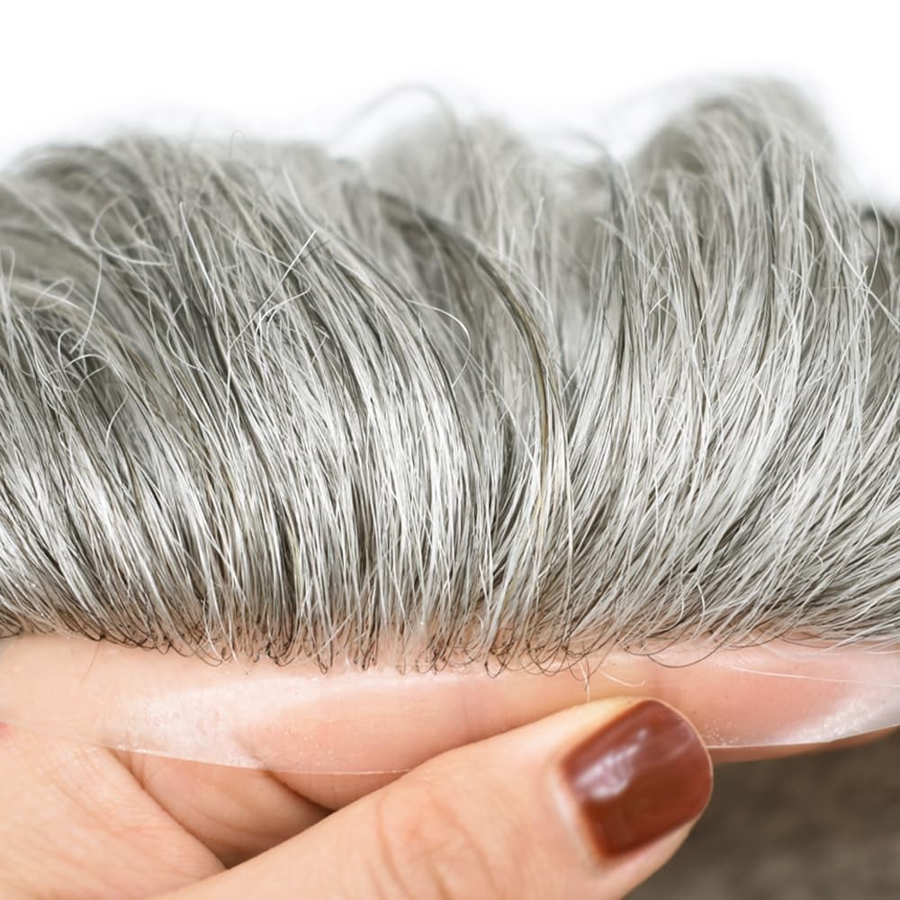 Mens Toupee Hairpiece Durable Fine Mono Poly Human Hair Replacement System