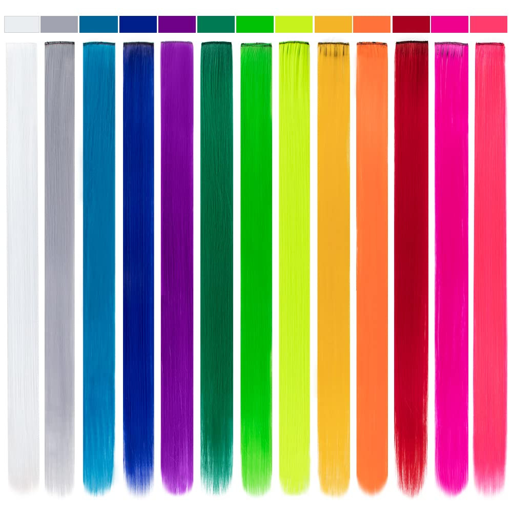 26 Packs Colored Hair Extensions 20Inch Straight Multi-Colors Party Highlights C